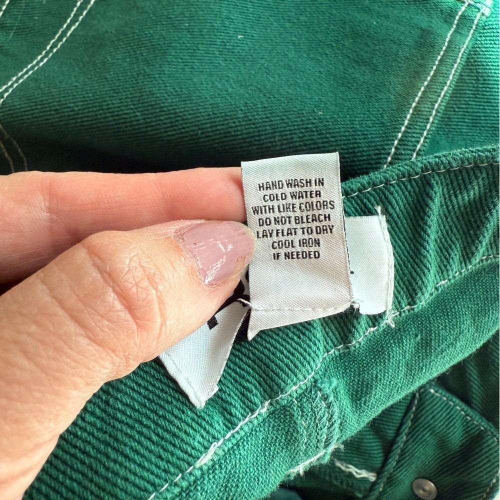 Tilly’s RSQ High Rise Wide Leg Carpenter Painter Jeans Kelly Green Spring - Picture 6 of 6